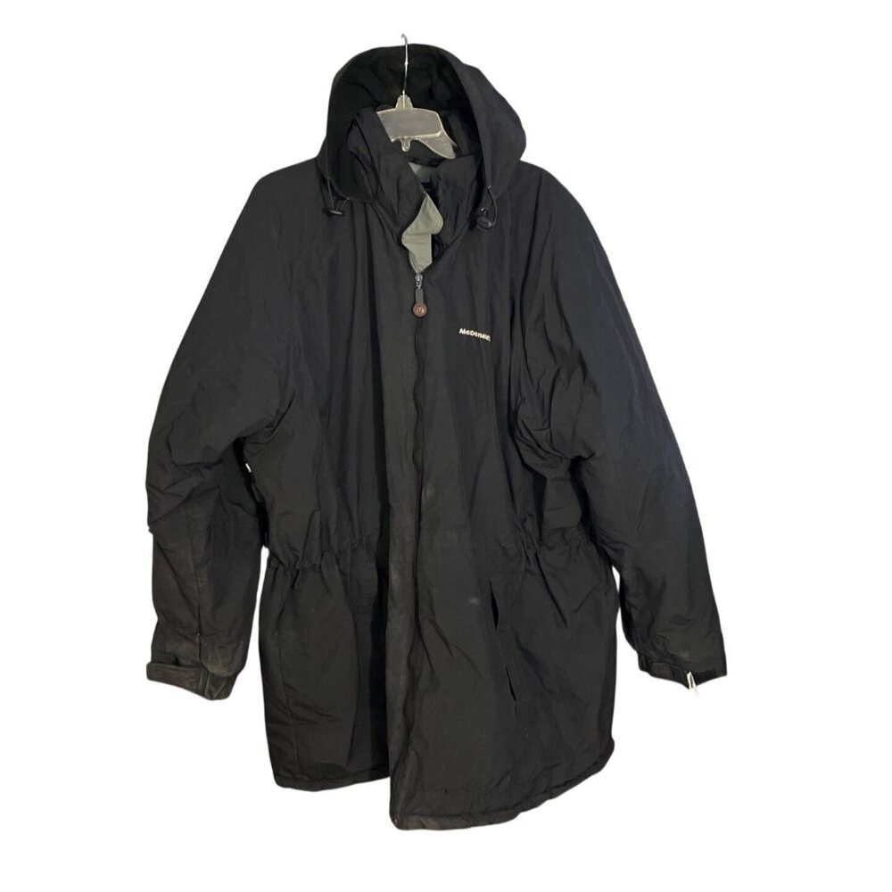 McDonalds Black Hooded Winter Parka Jacket 3XL Reflective Strip Waterproof Coat